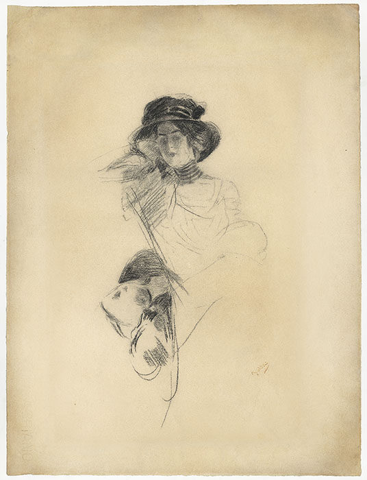 Two head studies of a young woman with a hat